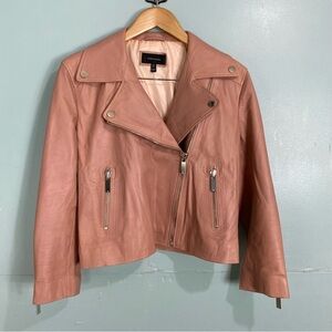 Karen Millen Pink Leather Biker‎ Jacket Sz 12